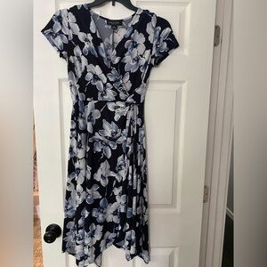 Floral Midi Dress in Navy and White